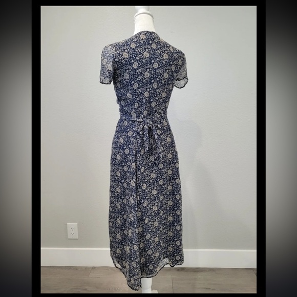 SÉZANE Amber Wrap Midi Dress - Navy Floral Print Sz 34 - Picture 4 of 7